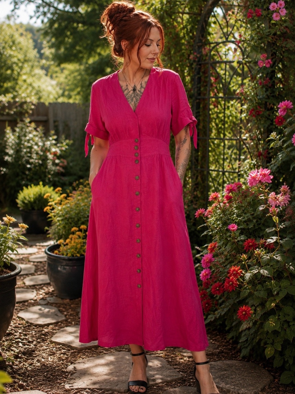 Buffalo David Bitton Pink Button-Front Midi Dress